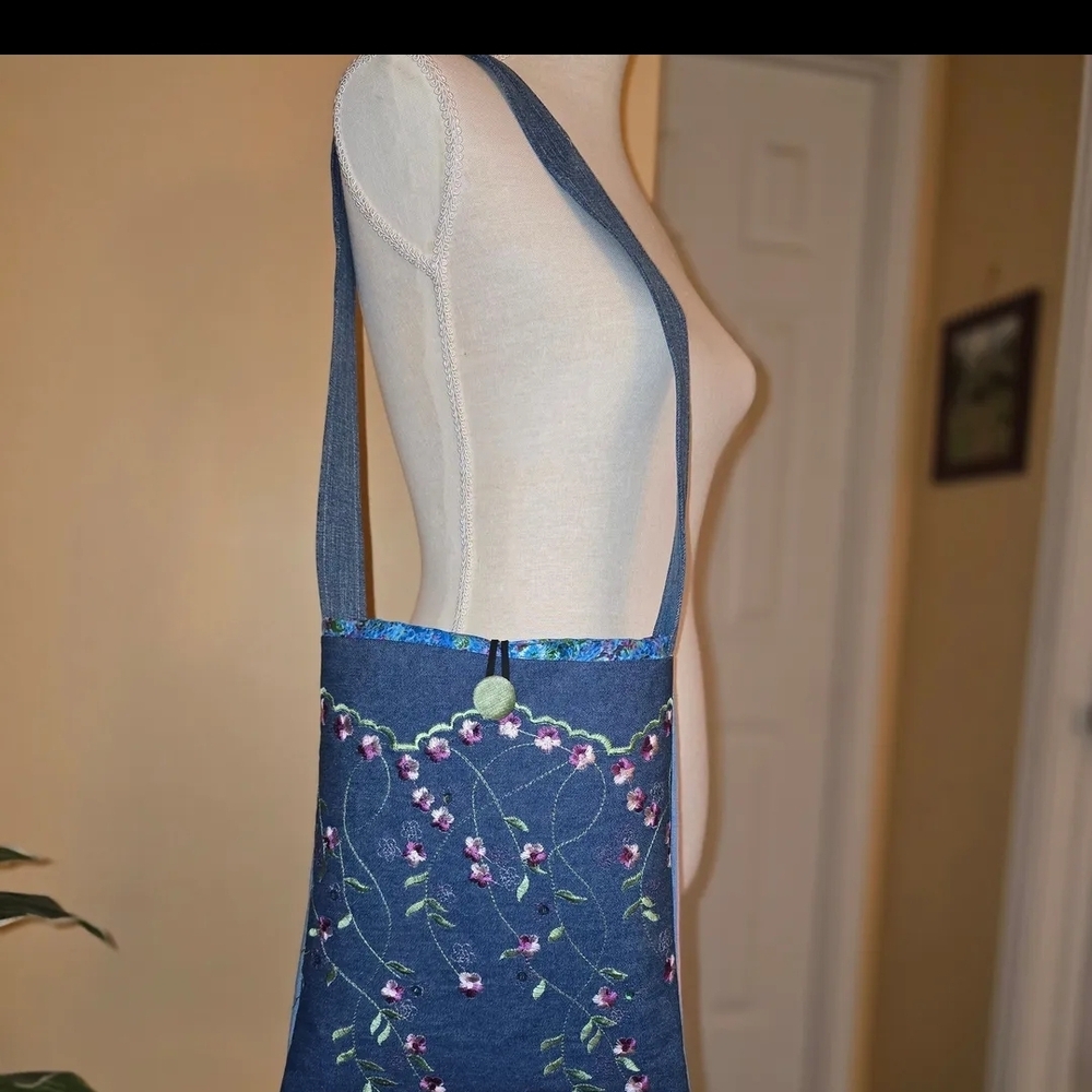 New Handmade Upcycled Denim Purse.10 X 13"